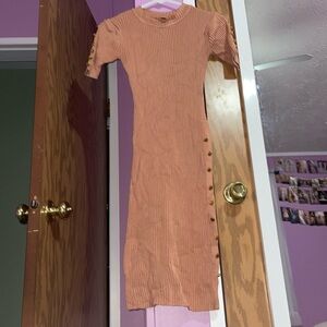 Ribbed stretch bodycon dress with gold button details